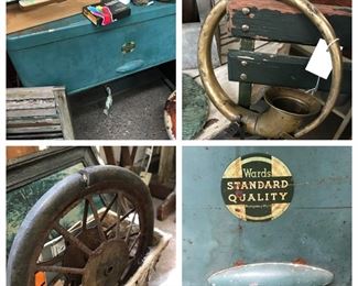 Brass horn, old wheels and cool Montgomery Ward piece