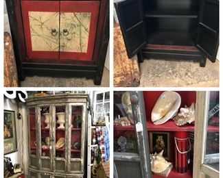 Small Chinese chest, gray and red distressed chest. 