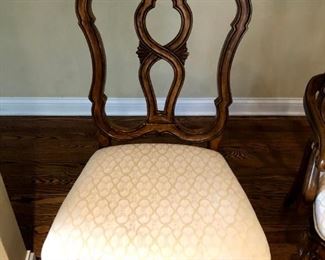 6 chairs with dining table from Plunkett. 4 side chairs, 2 arm chairs. stunning detail