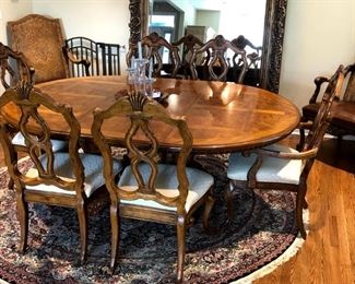 Plunkett furniture dining set with grid pattern detail top.