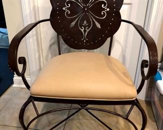 Check out these rare metal punched back gorgeous chairs! beautiful AND comfortable! 6 arm chairs and one side chair available