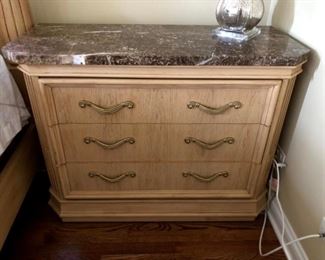 marble topped side table with 3 drawers. set of 2