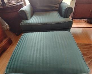 Two matching chairs, one ottoman, forest green