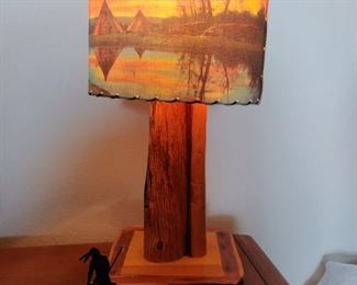 Vintage Lodge Lamp with Indian Scenes