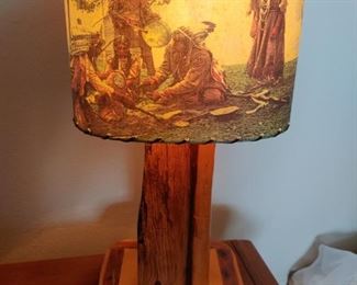 Vintage Lodge Lamp with Indian Scenes