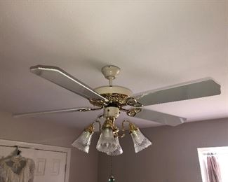 5 Blade, 4 Lights Ceiling Fan-Glass Globes, White with Gold Accents