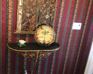 Vintage Gold Mirror and Gold and Black Shelf