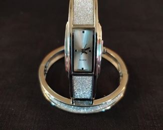 Silvertone Watch and Bracelet set