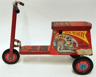 1001	ANTIQUE CHILDS TOY MOTORCYCLE SPECIAL DELIVERY RIDING TOY MADE BY THE GREG BELL MFG. CO. EAST HAMPTON CONN
