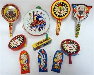 1019	VINTAGE TIN NOISE MAKERS, LOT OF 10
