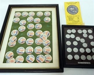 1084 LOT PRESIDENTIAL MILK TOPPERS AND SUNOCO ANTIQUE CAR COINS
