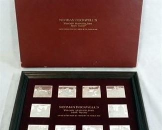 1101 NORMAN ROCKWELL FAVORITE MOMENT FROM MARK TWAIN, 10 STERLING MEDALIONS, EACH 1.495 TROY OZ, TOTAL 14.95 . LIMITED EDITION  FRANKLIN MINT
