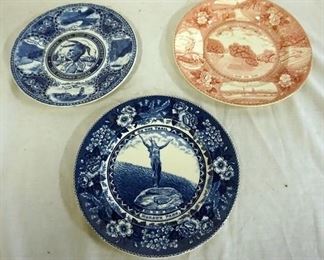 1121 LOT OF 3 ANTIQUE TRANSFERWARE PLATES
