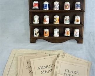 1128 SET OF 25 FRANKLIN MINT COUNTRY STORE THIMBLES. WITH WALL HANGING HOLDER AND PAPERS

