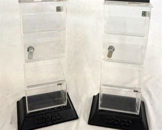 1136 2 ZIPPO LIGHTER DISPLAY CASE WITH KEYS, 5 1/2 IN X 3 IN X 15 1/2 IN HIGH NOT COUNTING BLACK BASE
