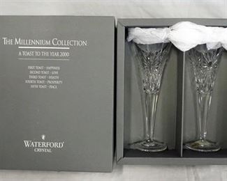 1144 WATERFORD MILLENNIUM TOASTING GLASSES IN BOX *HEALTH*
