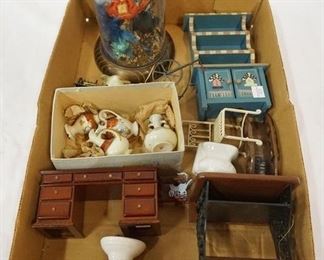 1182 ASSORTMENT OF DOLL FURNISHINGS & DOLL UNDER DOME
