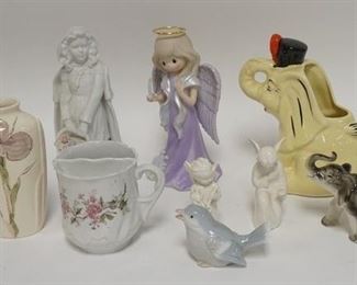 1219 CHINA FIGURINE LOT 8 PIECES INCLUDES SHAVING MUG & ELEPHANT PLANTER
