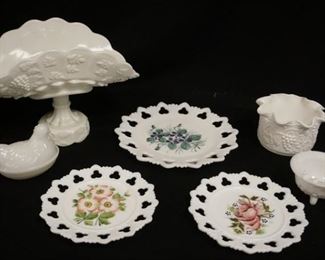 1231 7 PIECE MILK GLASS LOT, BANANA STAND IS 8 1/4 IN HIGH X 12 IN WIDE
