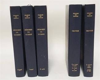 1238 MEMIORS OF CHARLES DE GAULLE 5 VOLUMES, 3 HAVE MEDALLION COVERS, WRITTEN IN FRENCH
