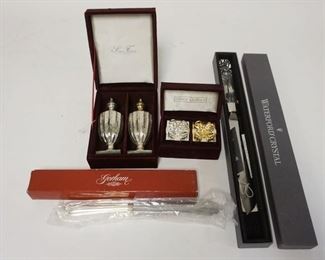 1244 WATERFORD, GORHAM & SILVER GALLERY TABLE ITEMS, WATERFORD KNIFE IS 12 3/4 IN
