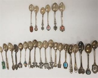 1250 LOT OF 25 SMALL SILVER SOUVENIR SPOONS 19 ARE STERLING SILVER & SIX ARE 800 SILVER. 8.43 TROY OZ 
