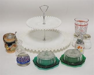 1254 GLASS & CHINA LOT W/ TRIHOLD TWO TIER SERVER 
