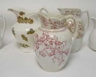 1257 LOT OF FIVE IRONSTONE & RELATED PITCHERS 

