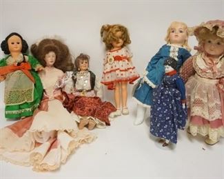1270 LOT OF SEVEN LARGER DOLLS INCLUDING AN ORIGINAL SHIRLEY TEMPLE DOLL 
