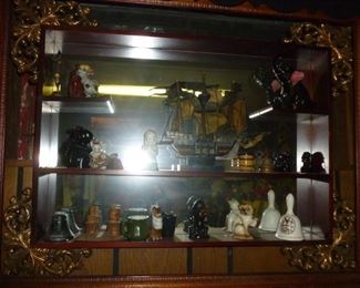 vintage misc. in old mirror-backed shadow box