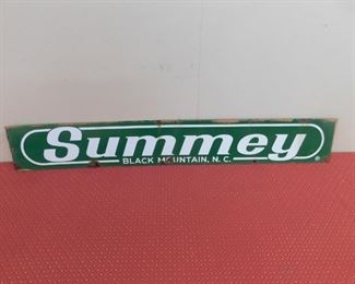 1940's Porcelain Summey Sign Black Mountain N.C.(7" Tall and 48" Long)