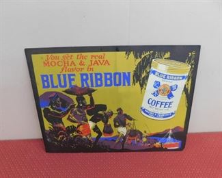 Old Blue Ribbon Masonite Coffee Sign(19" Tall and 26" Wide)