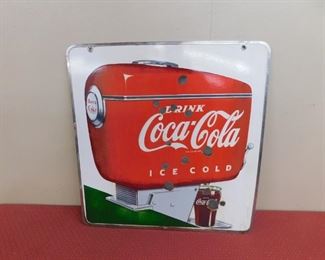 1940's Double Sided Porcelain Fountain Dispenser Coca Cola Hanging Sign(27" x 28")