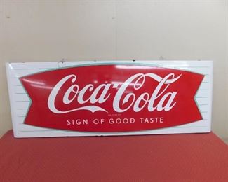1960's Porcelain Coca Cola Sled Wrap Around Sign(Fish Tail 24" x 68")