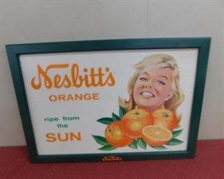 1950's/60's Nesbitt's Orange Cardboard Framed Sign(23" Tall and 33" Wide)