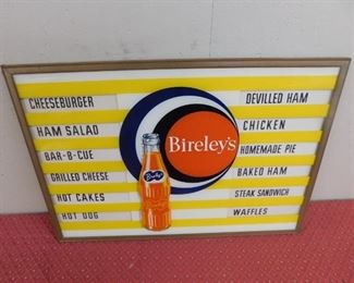 1950's Bireley's Menu Glass Sign(Mirro Products High Point, N.C./14" Tall and 20" Wide/Mint)