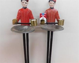 Pair of 1927 Philip Morris Standing Ashtray Butlers(Cast Iron and Brass/Biermon Co./32" Tall)