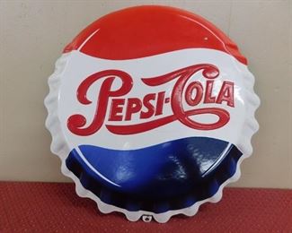 1950's Embossed Porcelain Pepsi Cola Bottle Cap Sign(18" Diameter/3-D Die Cut)