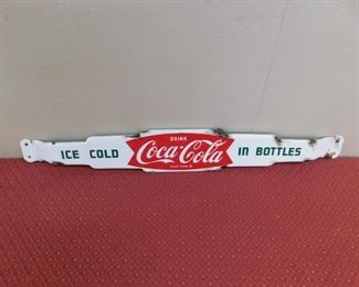 1950's Porcelain Die Cut Coca Cola Door Push(4+1/2" Tall and 30" Wide/Green Letter) 
