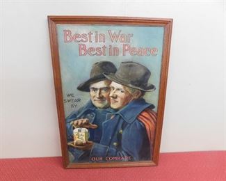 1920's Dukes Mixture Cigarette Framed Sign "Best in War, Best in Peace" Graphics(32+1/2" Tall and 22" Wide)