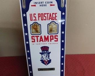 Porcelain U.S. Postage Stamp Machine with Uncle Sam Graphics(Automatic Dispensary Company)