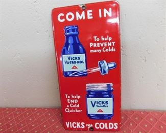 1930's Vicks Porcelain Door Push(4" Wide and 8" Tall) 