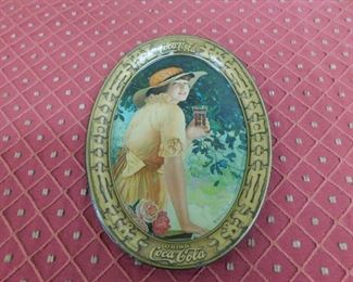 Original 1912 Coca Cola Tip Tray(Girl Wide Brim Hat/4+1/2" Wide and 6" Tall)