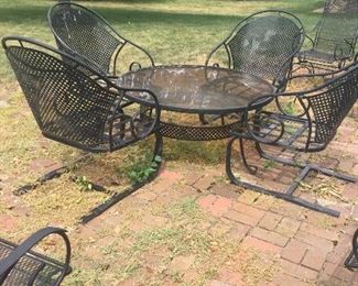 Vintage metal table and chairs with Mid Century vibe 