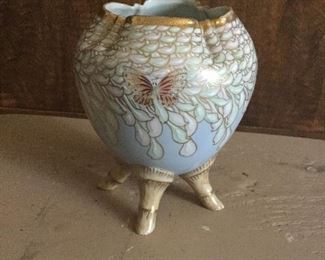 Beautiful footed vase. Deco with butterflies. 