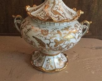 Small biscuit jar with heavy gold.  