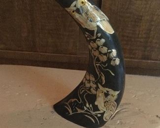 Horn with abalone owl inlays 