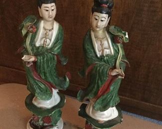 Pair early porcelain Kwan-Yin figures. As found. 
