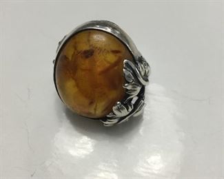Sterling and amber ring 