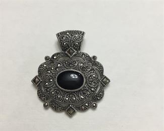 Sterling, onyx, marcasite pendant 